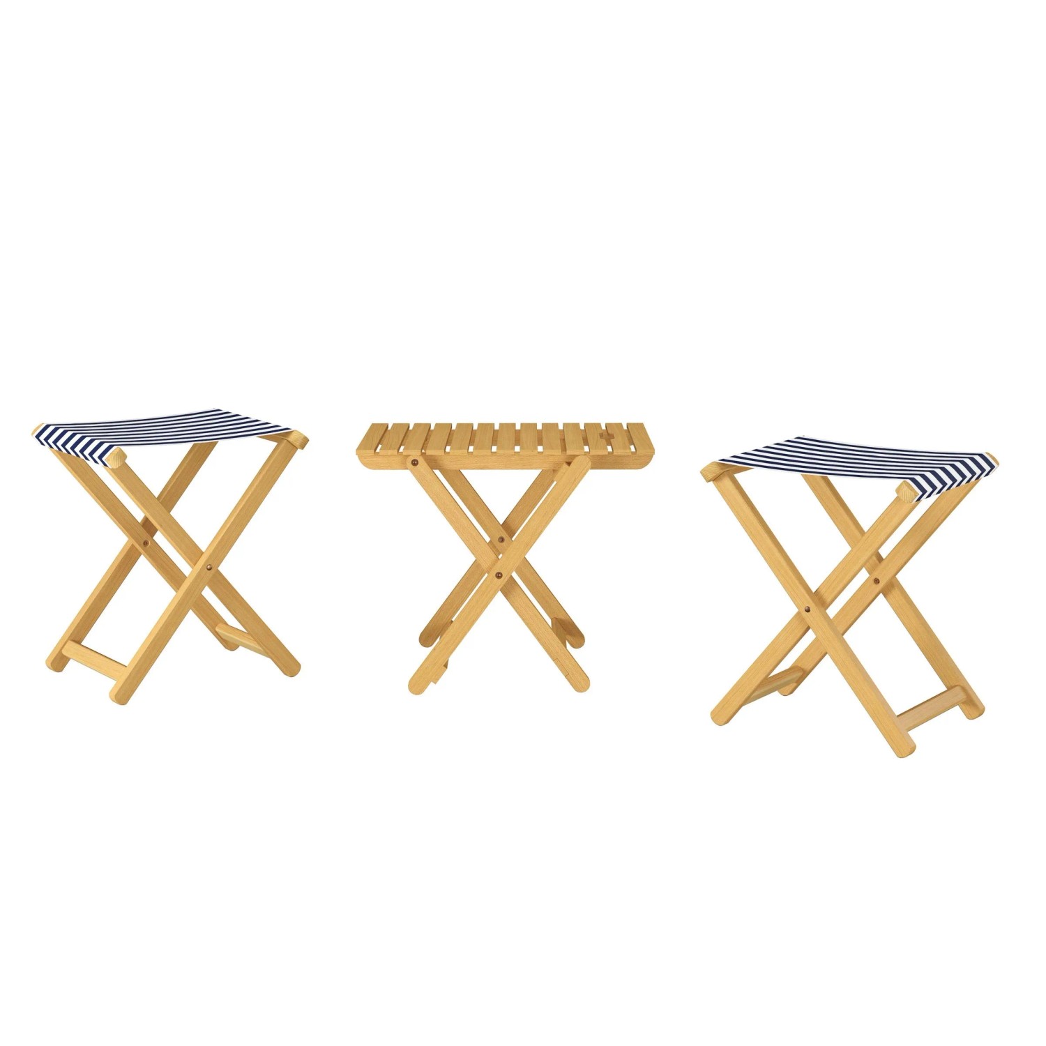 Erst-Holz Klappbarer Gartenstuhl Buche Natur Stoff Blau-Weiß 10-210 Doppelp günstig online kaufen