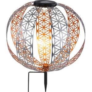 Globo LED-Solaraußenleuchte Ornamentkugel Silber, Ø 30 cm, mit filigranem Muster und Erdspieß.