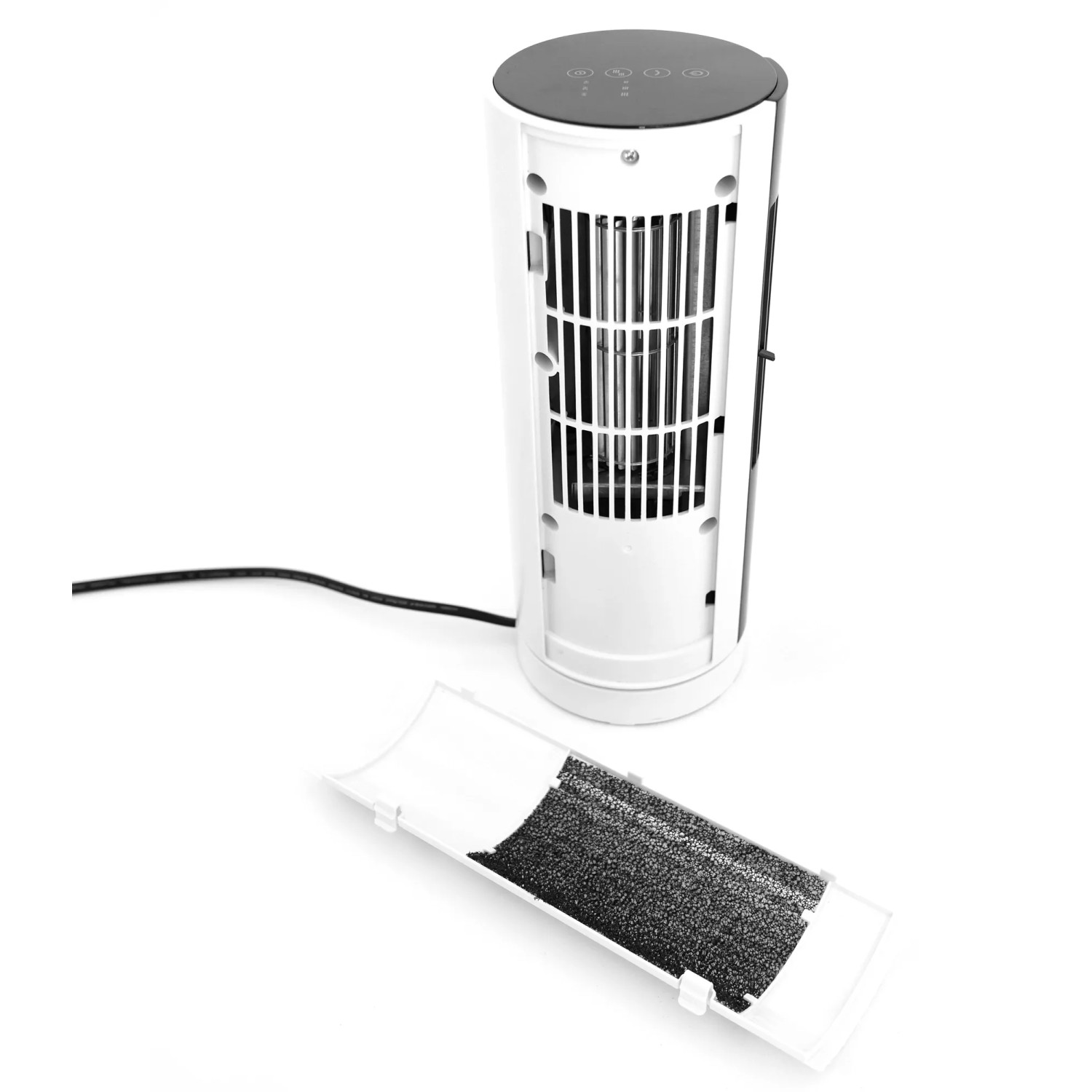 Vasner Turmventilator MilliFan, klein, schwarz-weiß, mit Luftfilter. Ideal für den Schreibtisch.
