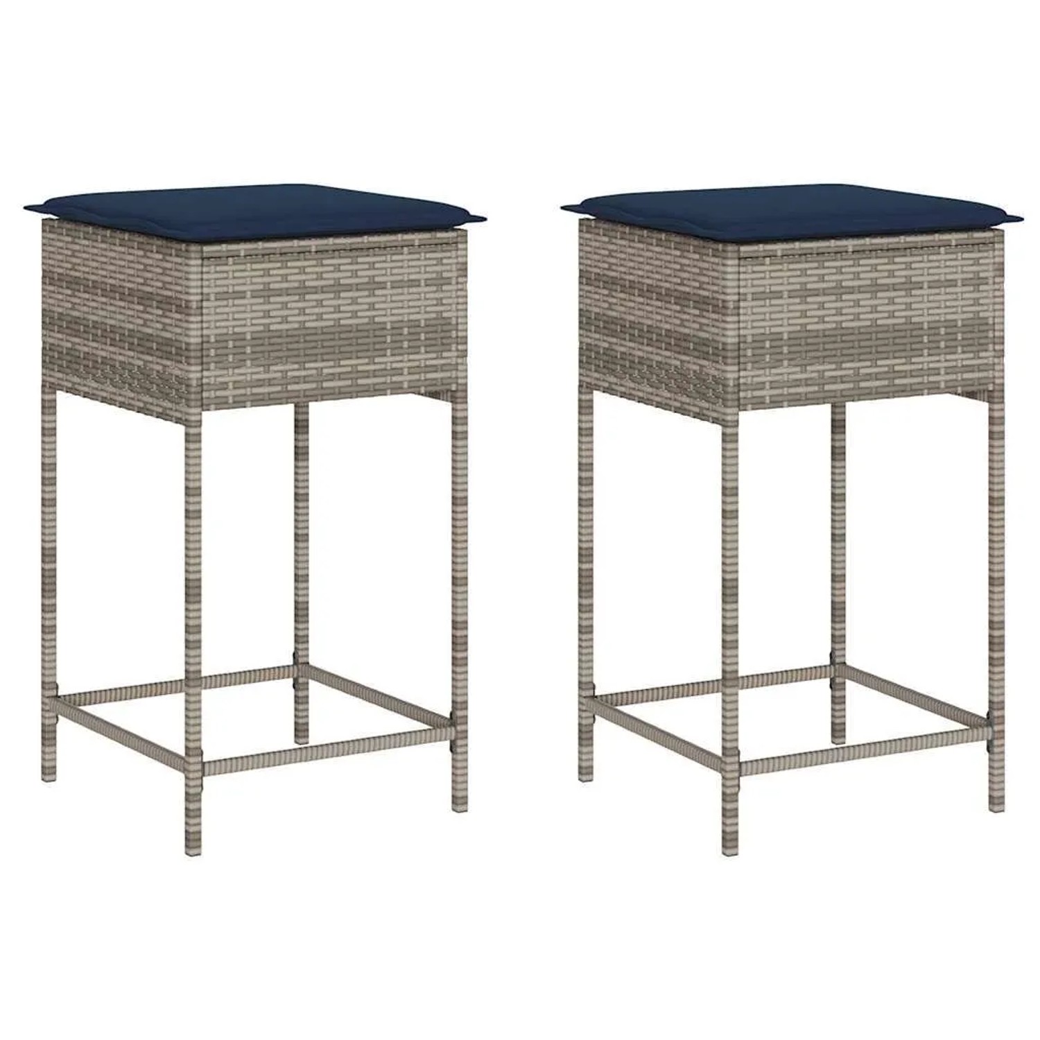vidaXL Garten-Barhocker mit Kissen 2 Stk Grau Poly Rattan 368324