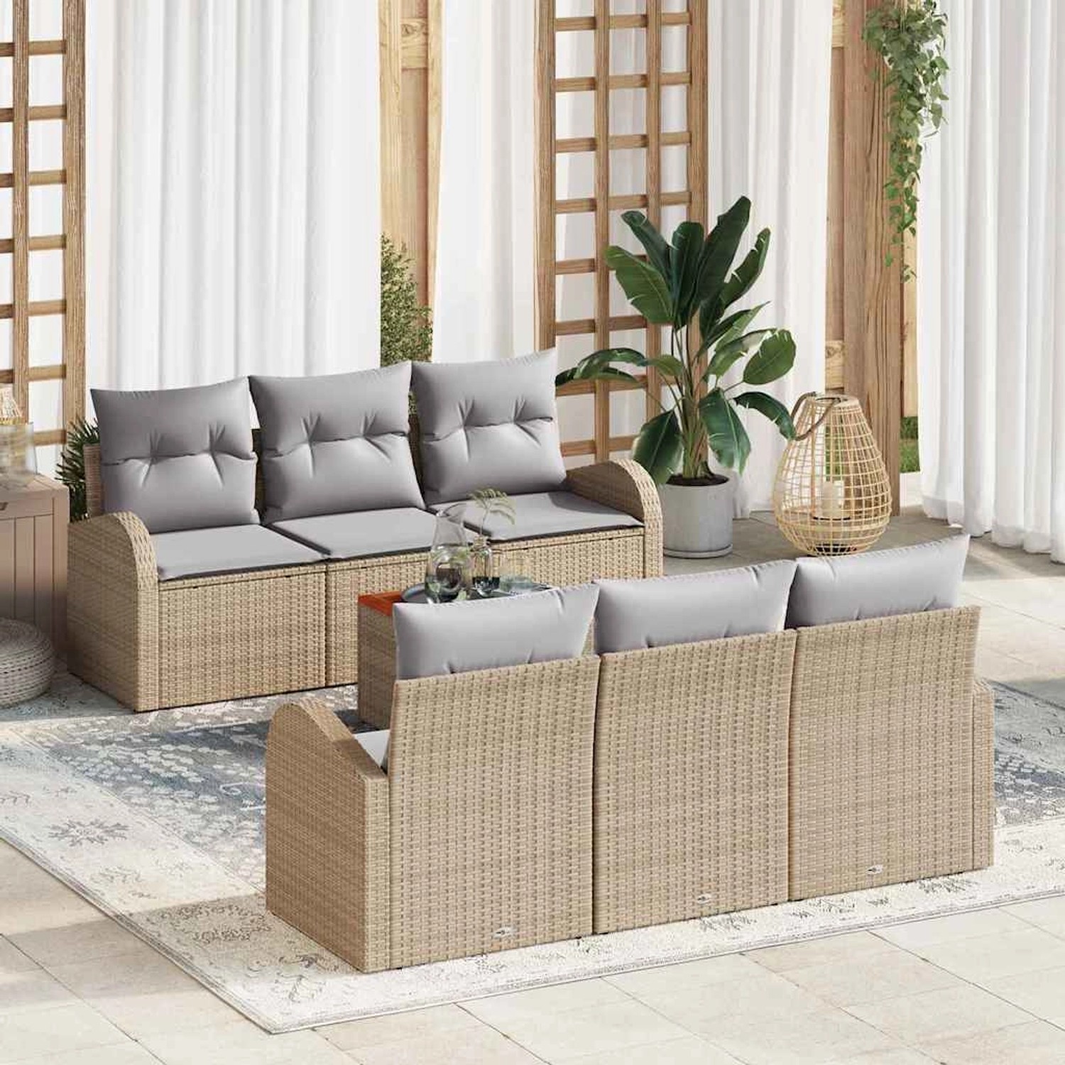vidaXL Garten-Sofa-Set 7-Tlg Beige Poly Rattan 3347525 günstig online kaufen