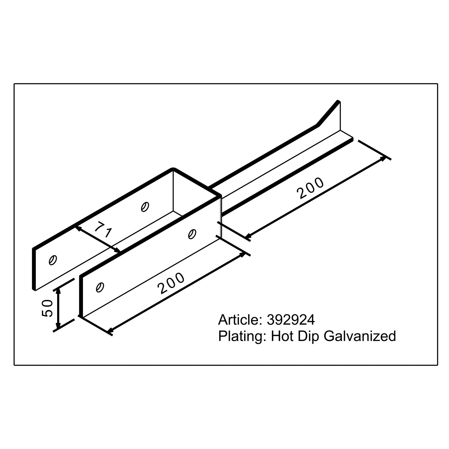 Pfostenlasche U-Form 200x71x50 mm zum Einbetonieren für Holzkonstruktionen.