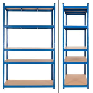 2er Set blaues Werkstattregal (200x100x60 cm) aus pulverbeschichtetem Metall mit 5 Böden.