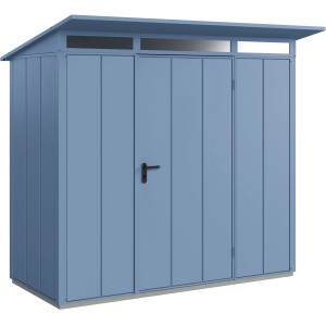 Ecostar Gerätehaus Elegant, Pultdach, taubenblau. Metall Gerätehaus mit Einzeltür.