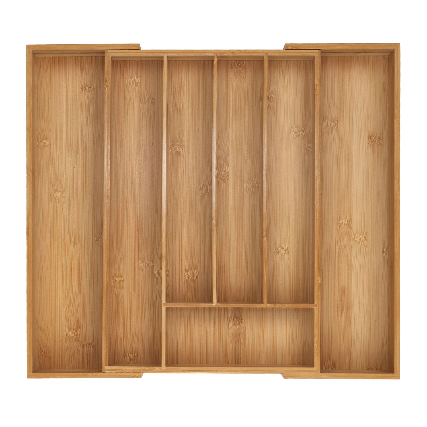 Relaxdays Besteckkasten Bambus Natur Ausziehbar Verstellbar Rutschfest 5 bis 7 Fächer 5 cm x 31 cm bis 50 cm x 45 cm