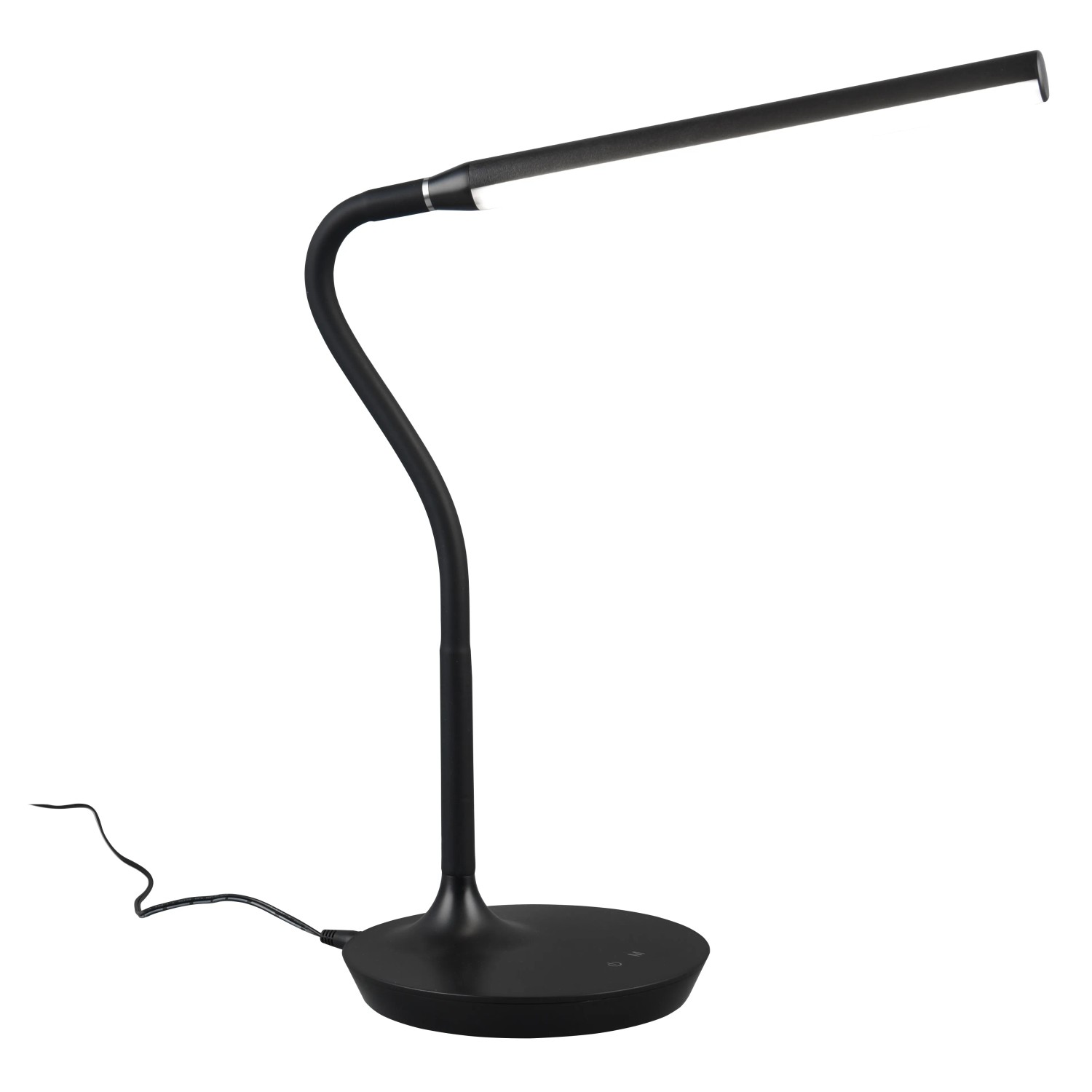 Schwarze Reality LED-Tischleuchte Toro mit flexiblem Arm, ideal als Schreibtischlampe.