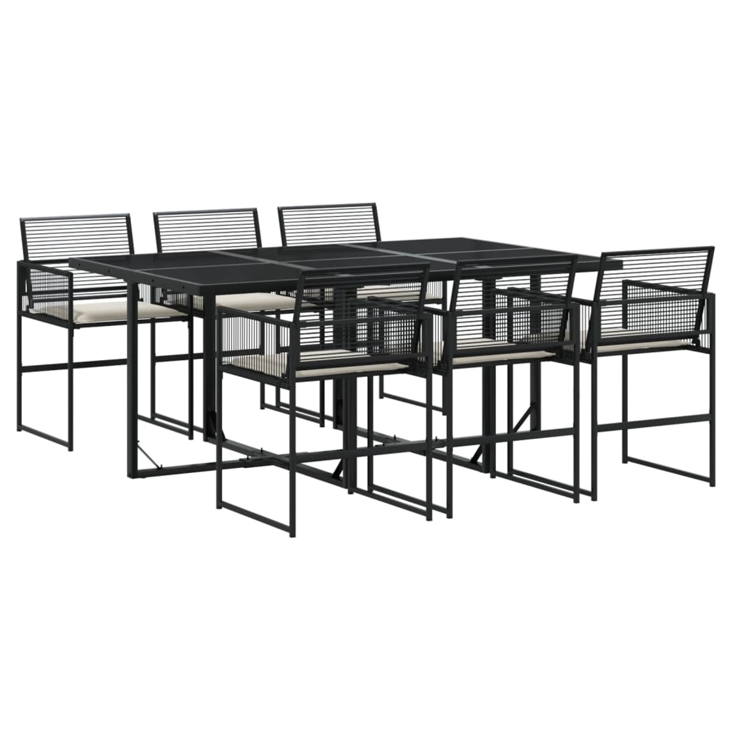 vidaXL 7-tlg Garten-Essgruppe mit Kissen Schwarz Poly Rattan Modell 180 günstig online kaufen