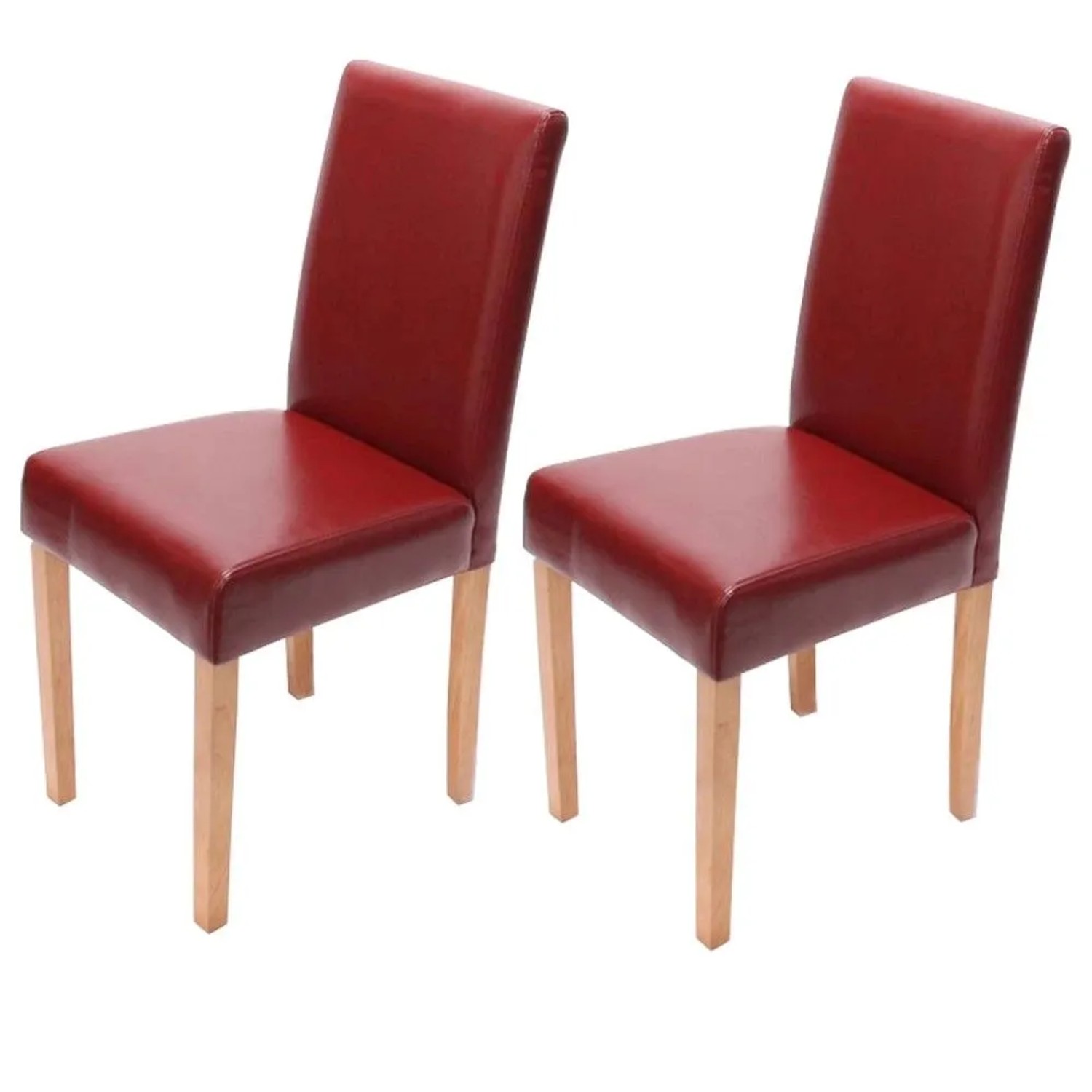 MCW Esszimmerstuhl Littau 2er-Set Leder Rot Helle Beine