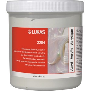 Lukas Strukturgel Perlmutt extra fein, 250ml, für Perlmutteffekte in Silberweiß, Pastellgrün und Violett.