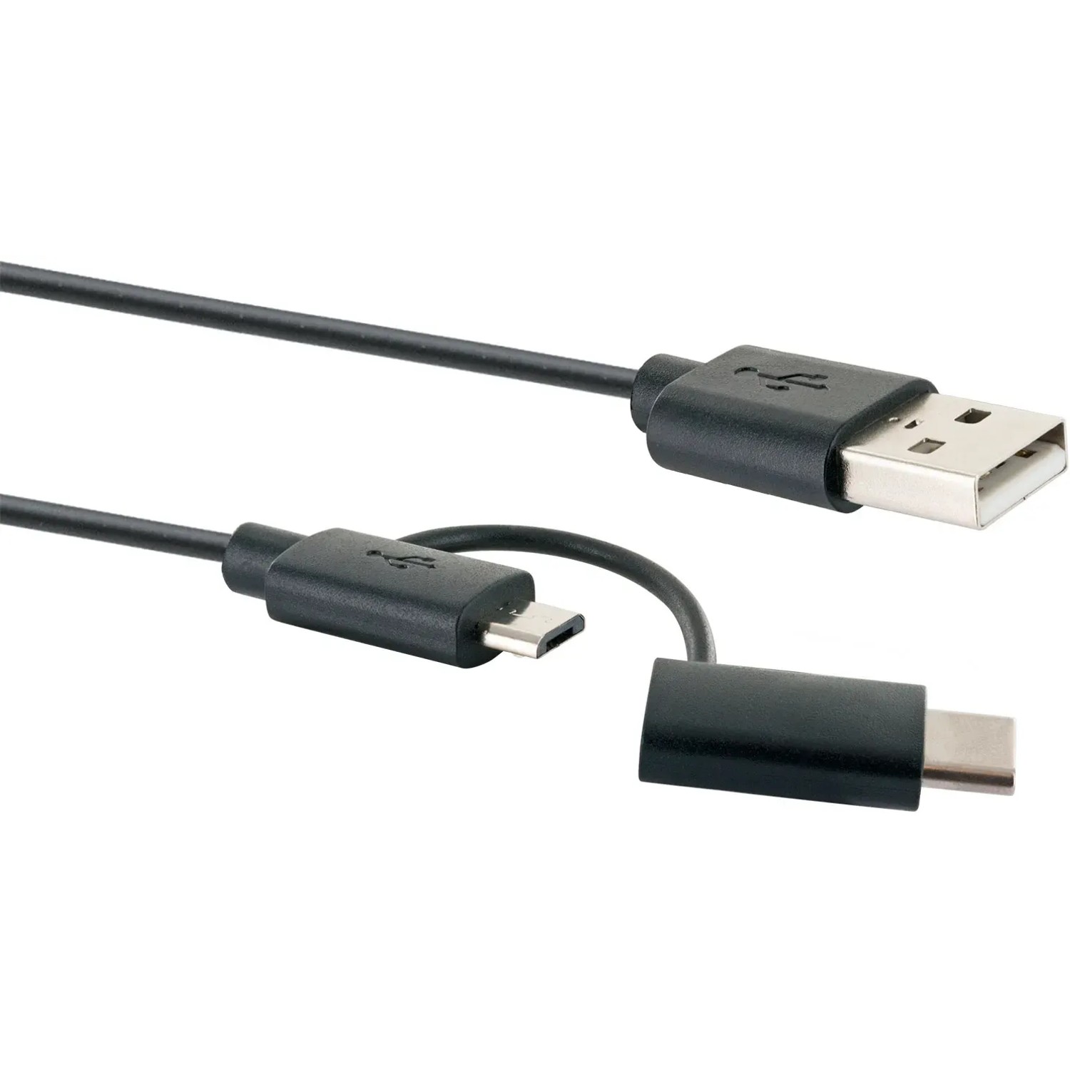 Schwarzes Schwaiger USB-Kabel: USB-A, USB-C und Micro-USB für Computer & Multimedia.