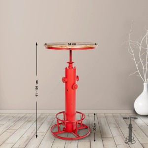 Roter höhenverstellbarer Stehtisch Ruhr aus Metall mit runder Holzplatte, Ø 54 cm, Höhe 91-108 cm. Industrial Look.