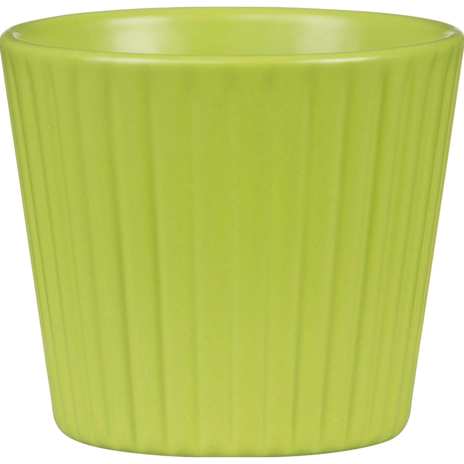 Grüner Scheurich Übertopf Expressive 937, Ø 9 cm, gerippte Oberfläche.