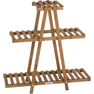 Braunes needs&wants Pflanzenregal Bloomy2 aus Holz mit drei Ebenen für den Innen- und Außenbereich.