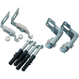 Sanitop-Wingenroth Befestigungssatz für Heizkörper ohne Laschen, bestehend aus Halterungen, Schrauben und Dübel.