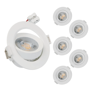6er-Set schwenkbare LED Einbauspots, 7W, 3000K, warmweiß, weißes Downlight