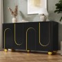 Schwarzes Merax Sideboard mit 4 Türen, goldenen Bogenlinien und kugelförmigen Metallfüßen. Eleganter Wohnzimmerschrank.