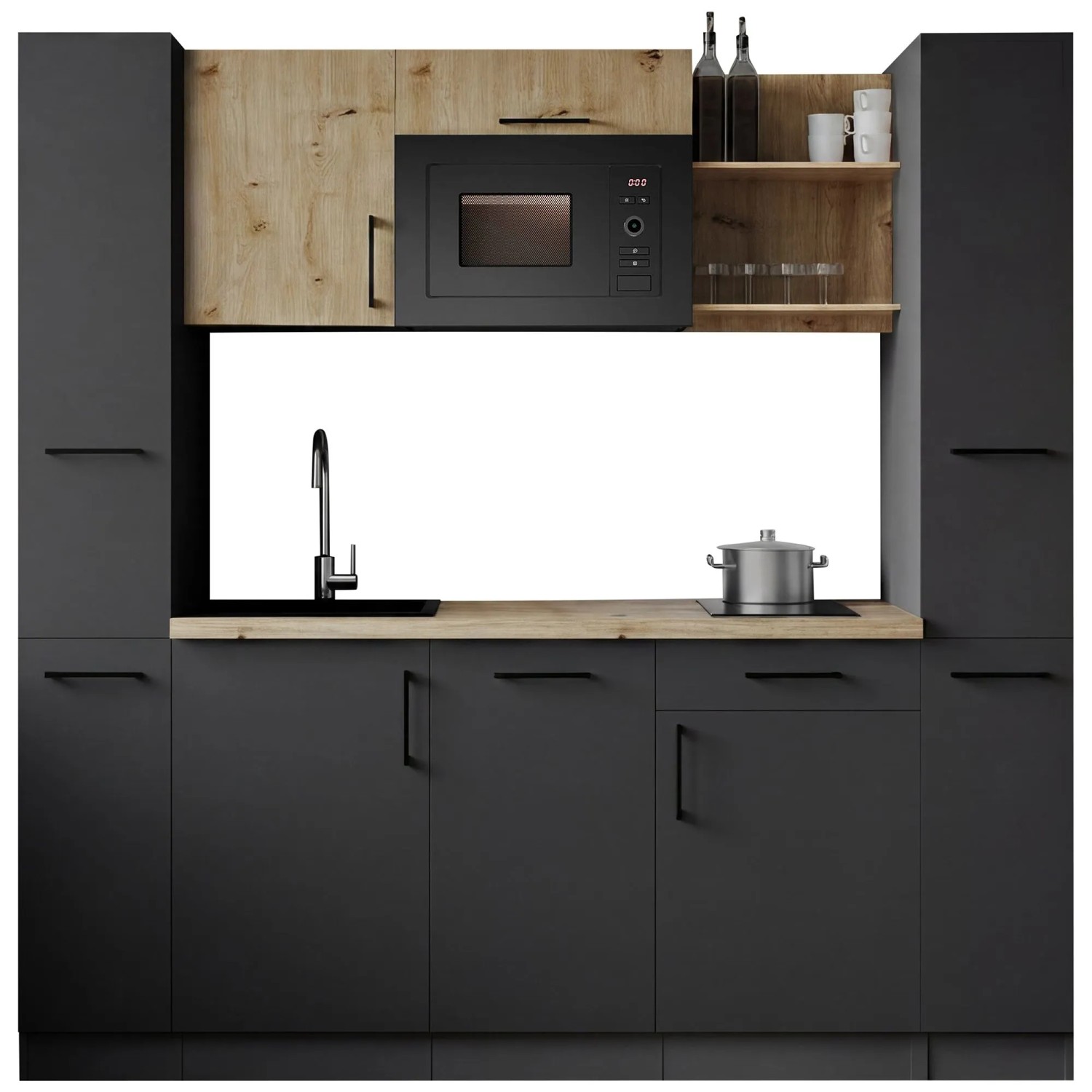Respekta Singleküche Oliver 205 cm 2 Apoth. Artisan-Eiche mit Mikrowelle