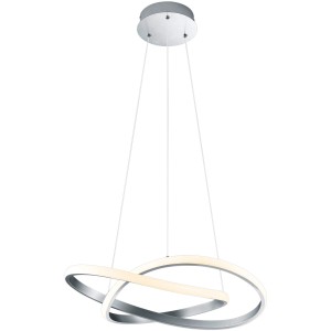 Moderne LED-Pendelleuchte Course in Nickel matt, 27W, mit zwei verschlungenen Ringen.