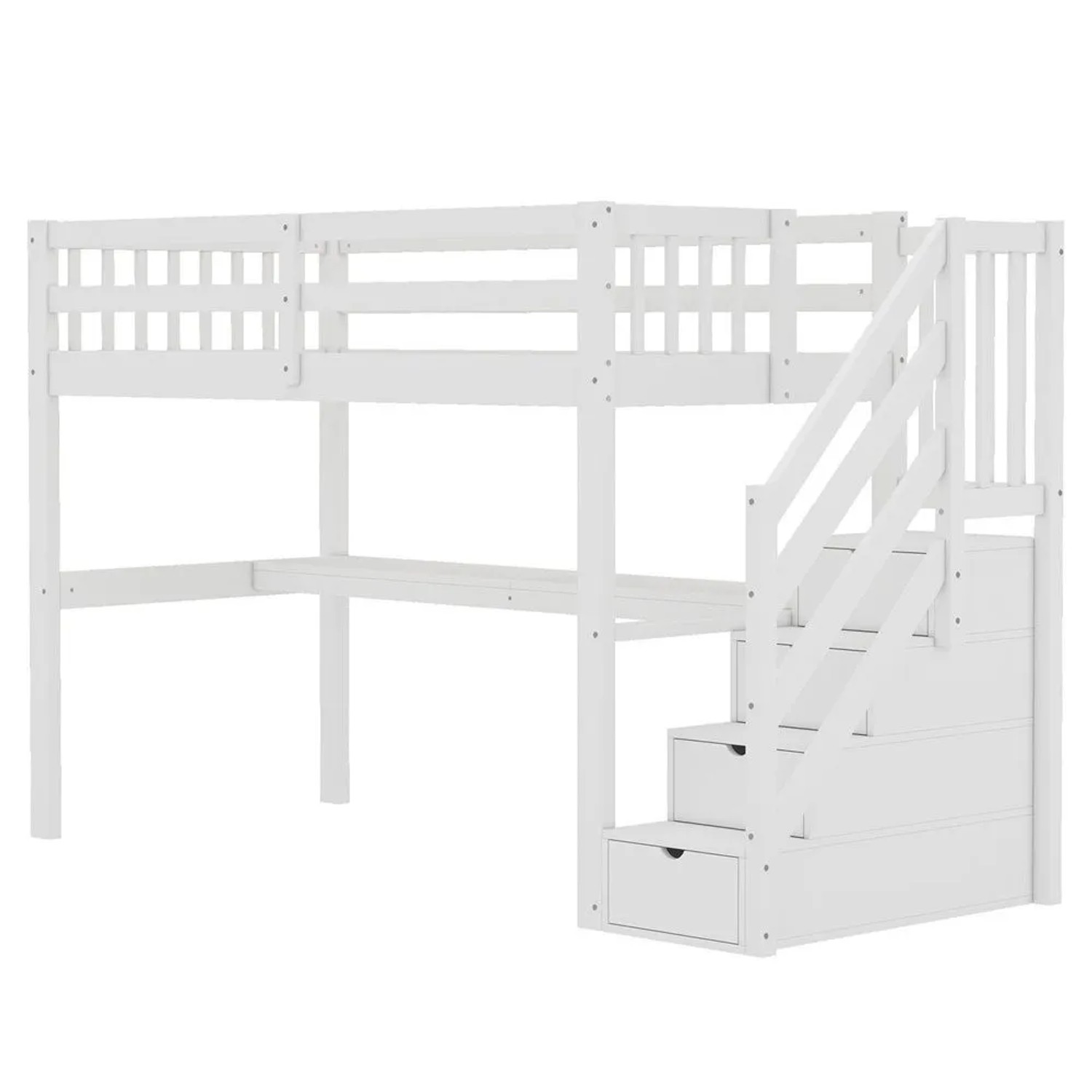 KOMHTOM Hochbett 90x200Cm  Kinderbett Mit Schubladen Und Schreibtisch Unter Dem Bett  Kiefernholz  Weiß