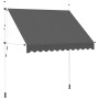 Anthrazitfarbene, handbetriebene Markise, 250 cm breit, mit Stahlrahmen.
