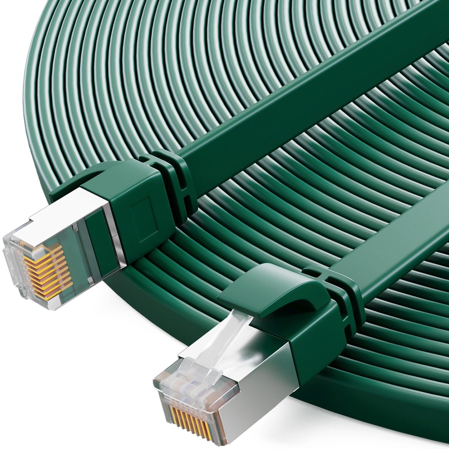 hb-digital Flachkabel CAT 7 Rohkabel RJ45 LAN Kabel Flach Kupfer bis zu 10 Gbit/s U/FTP PVC 7.5m Grün