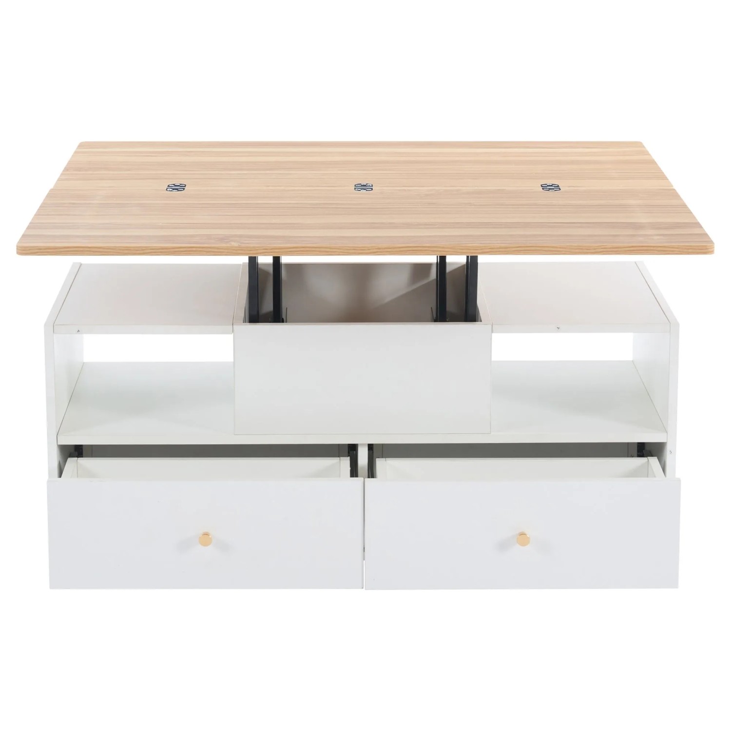 ModernLuxe Couchtisch Höhenverstellbar mit Klappfunktion 4 Schubladen Rollen MDF Natur