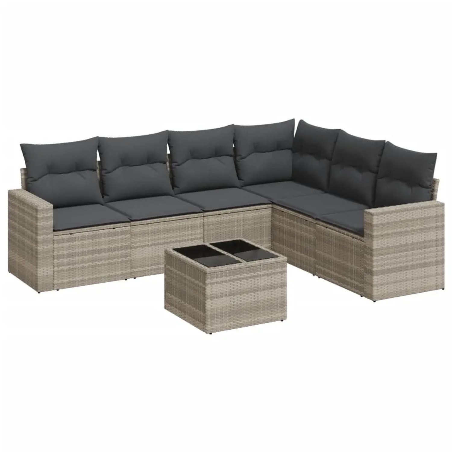 vidaXL 7-Tlg Garten-Sofagarnitur mit Kissen Hellgrau Poly Rattan 3251359 günstig online kaufen