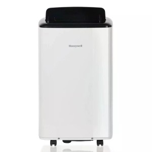 Honeywell HF09CESWK mobiles Klimagerät, weiß, mit schwarzer Oberseite und Rollen, 9000 BTU Kühlleistung.