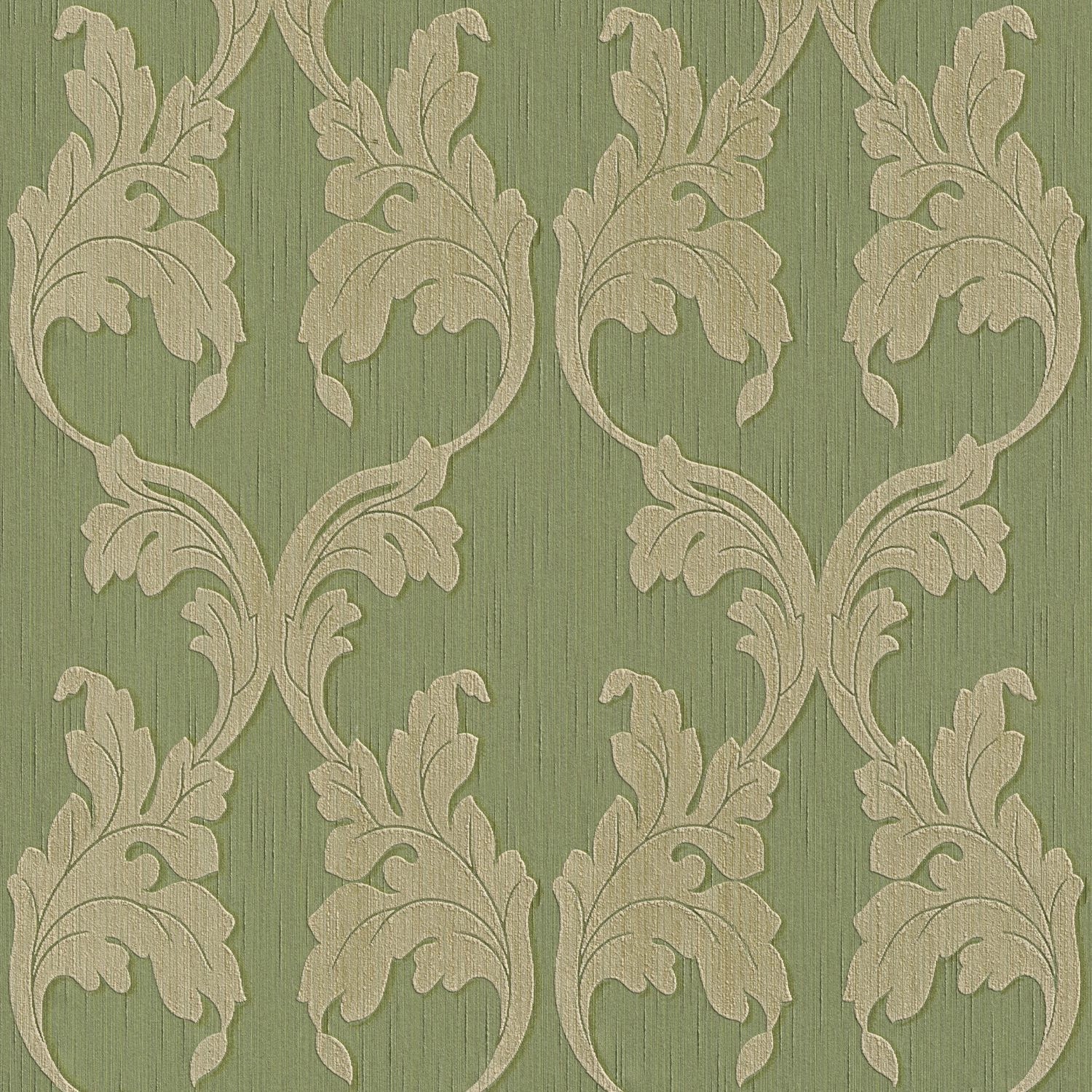 PROFHOME 956284-GU Textiloptik Tapete Barock Matt Grün 0,53 m x 10,05 m 5,3 günstig online kaufen