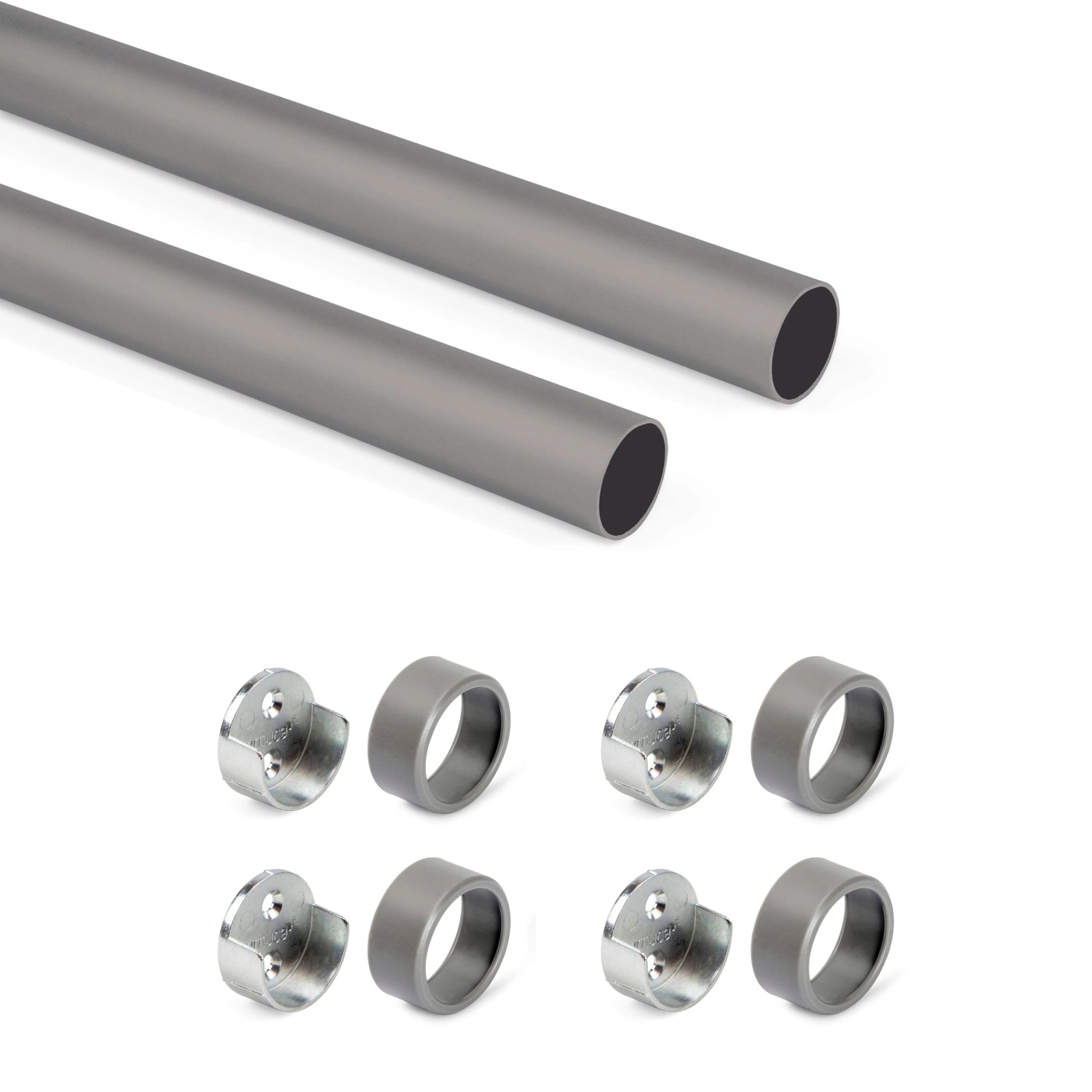 Emuca Satz von 2 Runde Korpusschienen D28 mm Länge 075m mit Halterungen Aluminium und Zamak Schwarz Lackiert