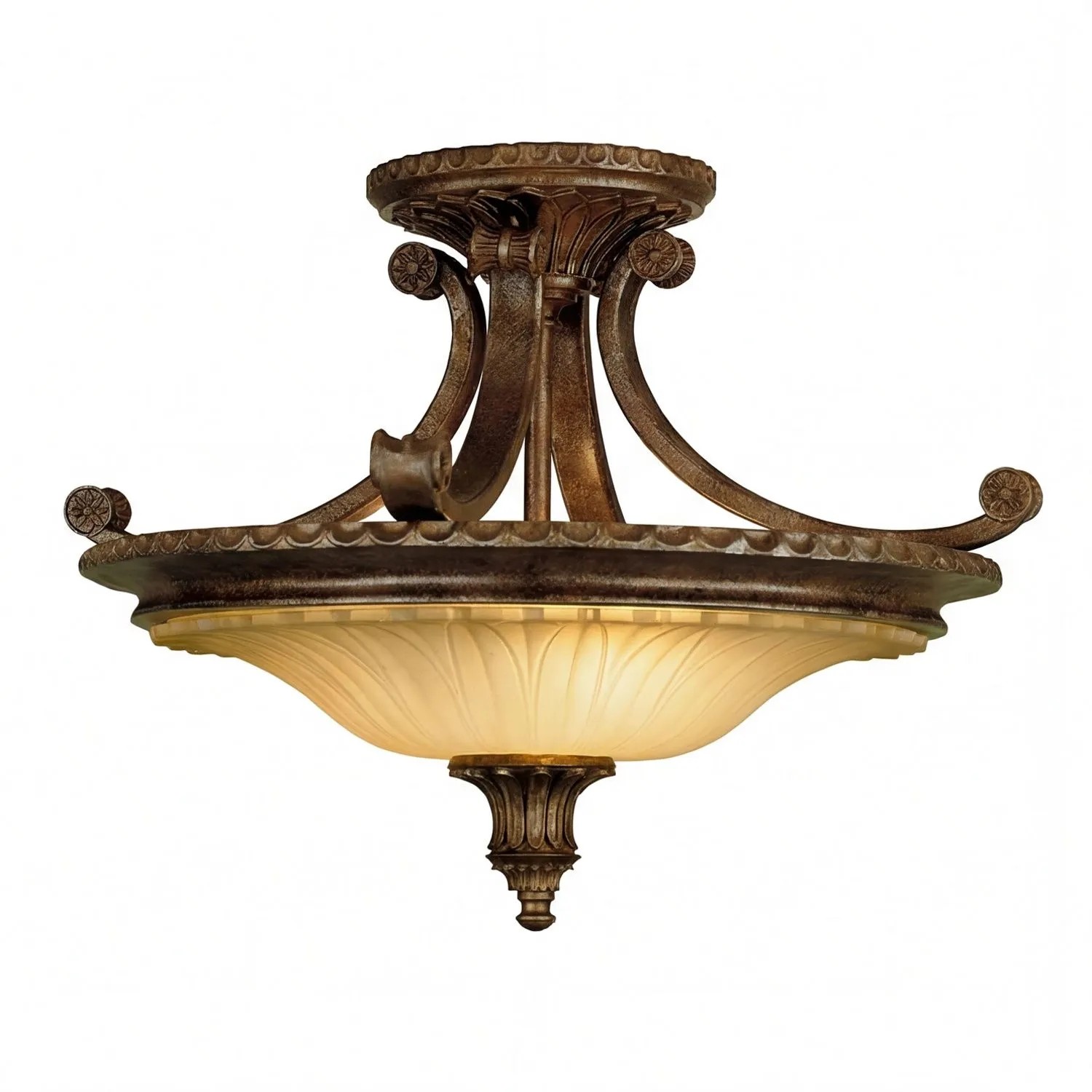 Licht-Erlebnisse Deckenlampe Rustikal Glas Metall Ø 44,5 CM Rund In Britisch Bronze Creme 2X E27