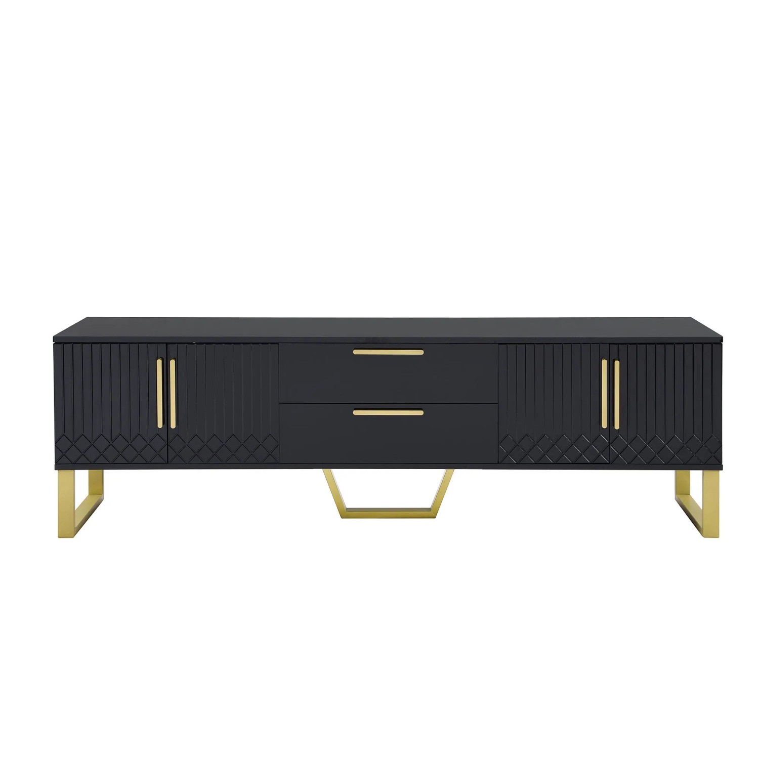 okwish TV Schrank mit Gravur Türen Goldene Griffe Füße 170x40x35cm Hochglanz Schwarz