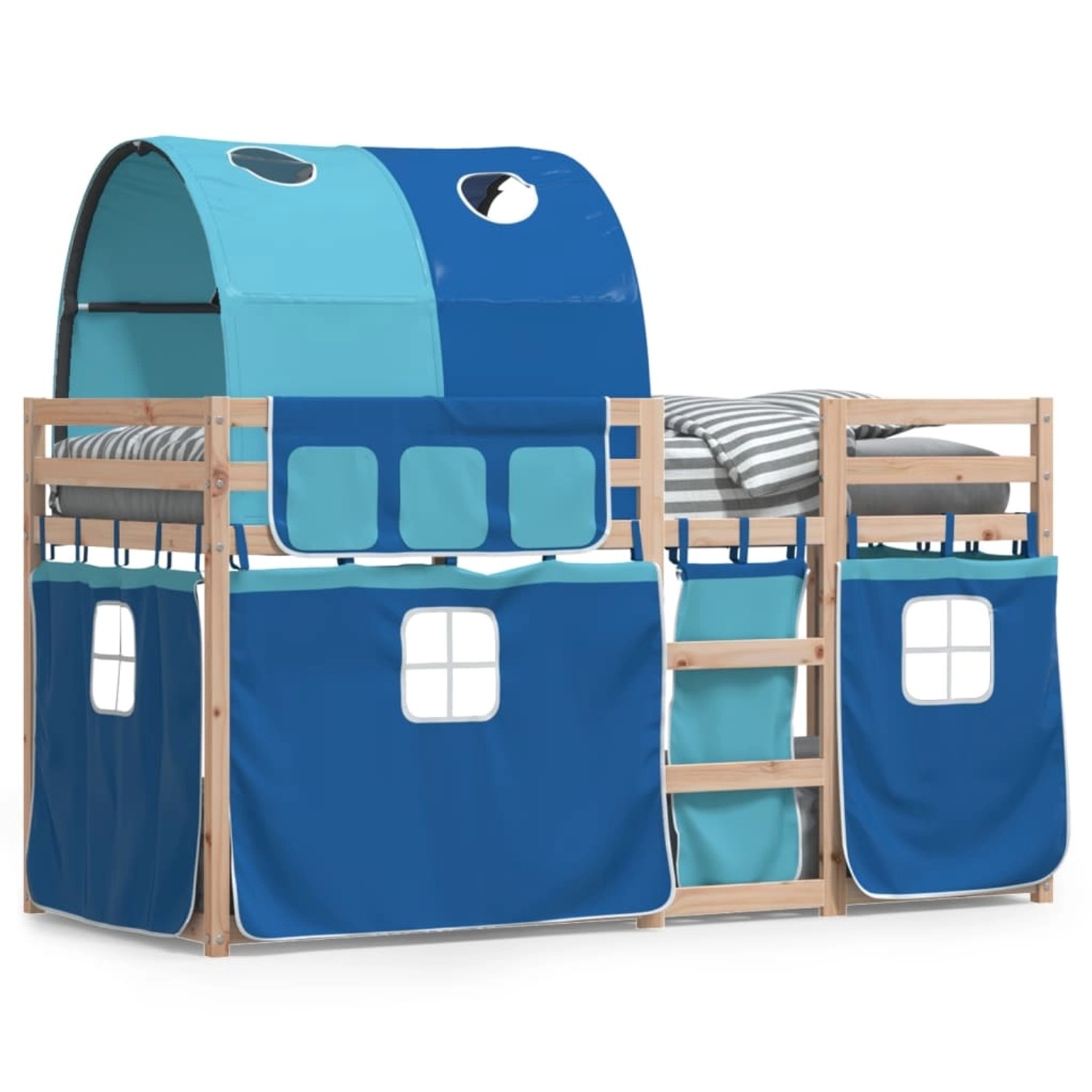 vidaXL Etagenbett mit Vorhängen Blau 90x190 cm Massivholz Kiefer 3284028