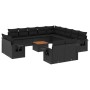 Schwarze 14-tlg. vidaXL Garten-Sofagarnitur aus Poly Rattan mit Kissen und Tisch.