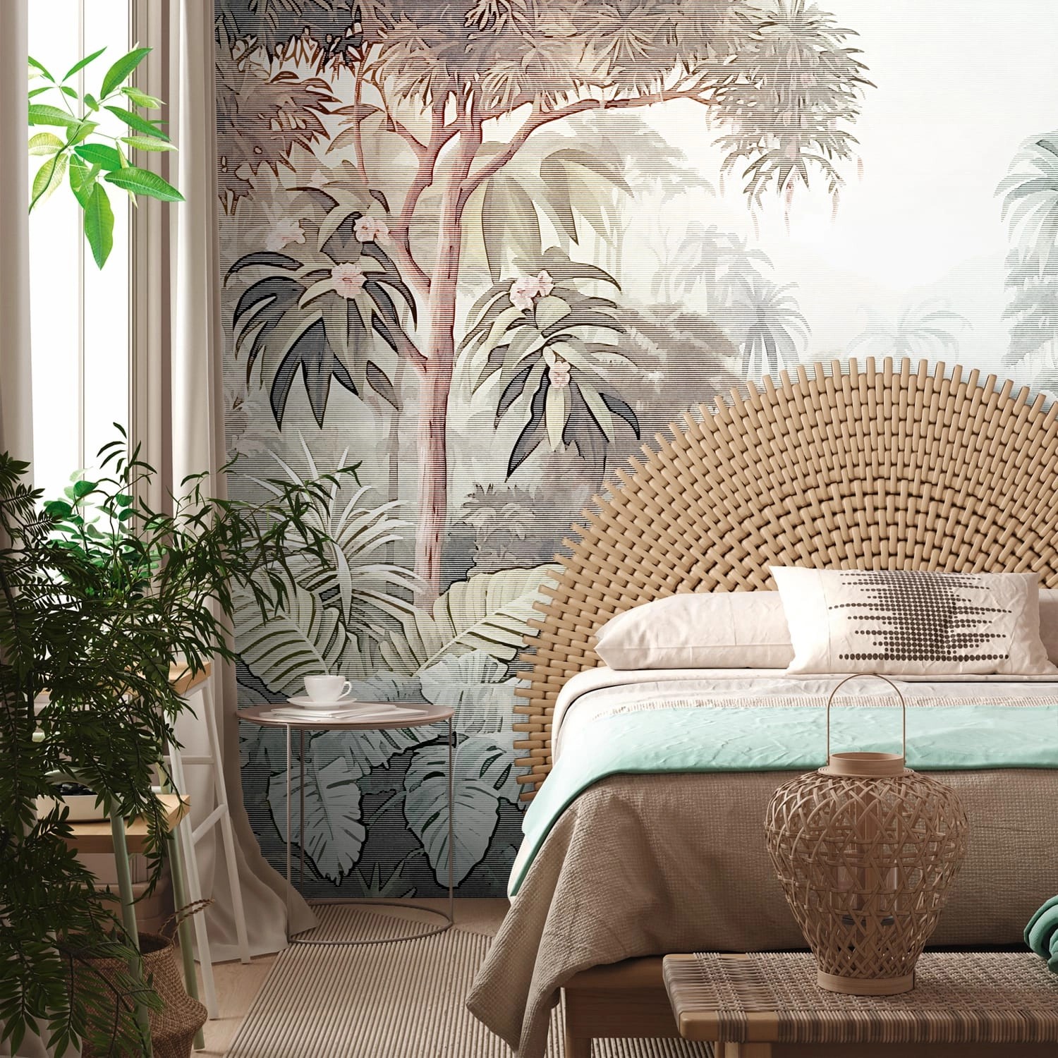 PROFHOME 399011-GU Fototapete Dschungel Matt Braun Blau Grün Weiß 3,71 m x günstig online kaufen