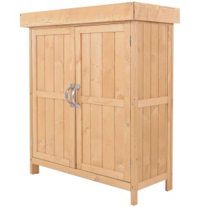 Outsunny Gartenschrank aus Tannenholz mit 2 Fächern, ideal zur Aufbewahrung von Gartengeräten.