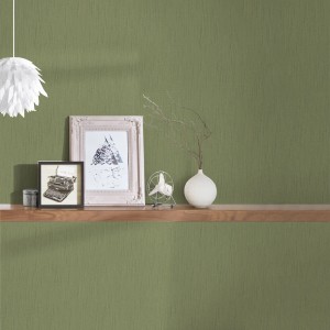 Salbeigrüne Textiltapete Bricoflor Uni mit feiner Struktur für Wohn- und Esszimmer.