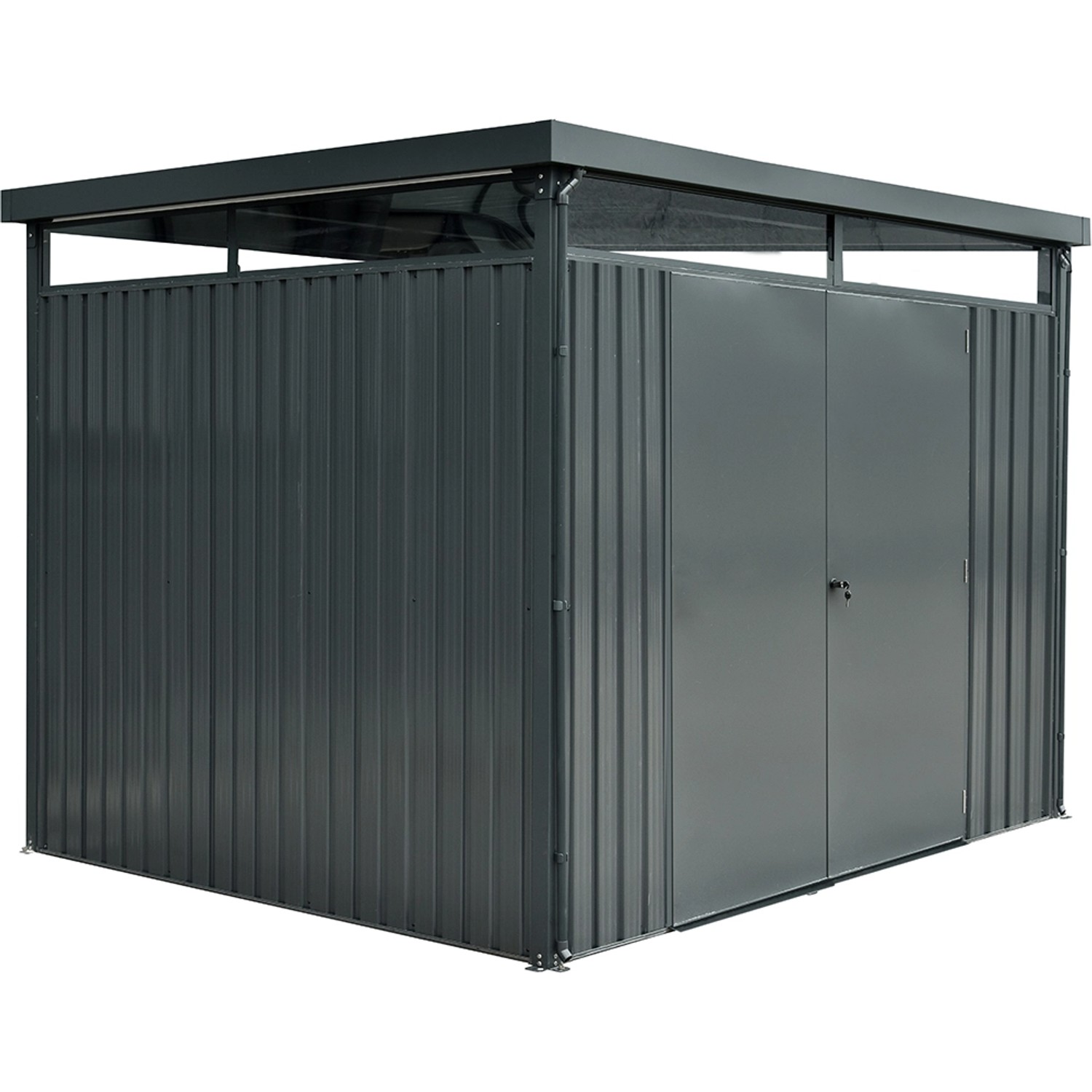 Floraworld Metall-Gerätehaus in Anthrazit, 6,43 m², mit Doppeltür. Ideal zur Gartenaufbewahrung.