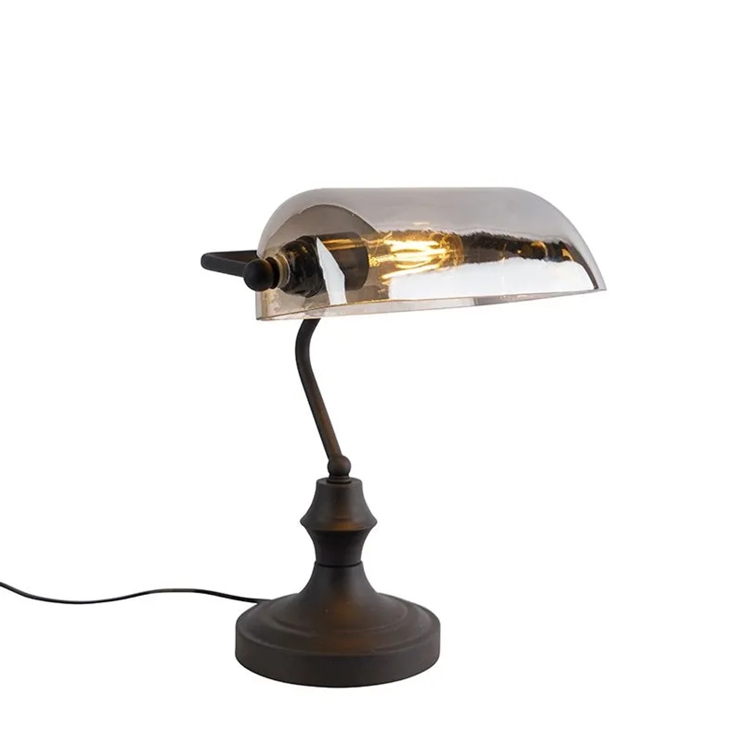 QAZQA Klassische Notarlampe Schwarz mit Geräuchertem Spiegelglas Banker