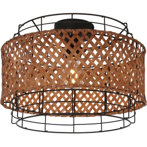 Globo Deckenleuchte Gina, Ø 35cm, Metall schwarz, Bambusgeflecht. Vintage Design für Innenräume.
