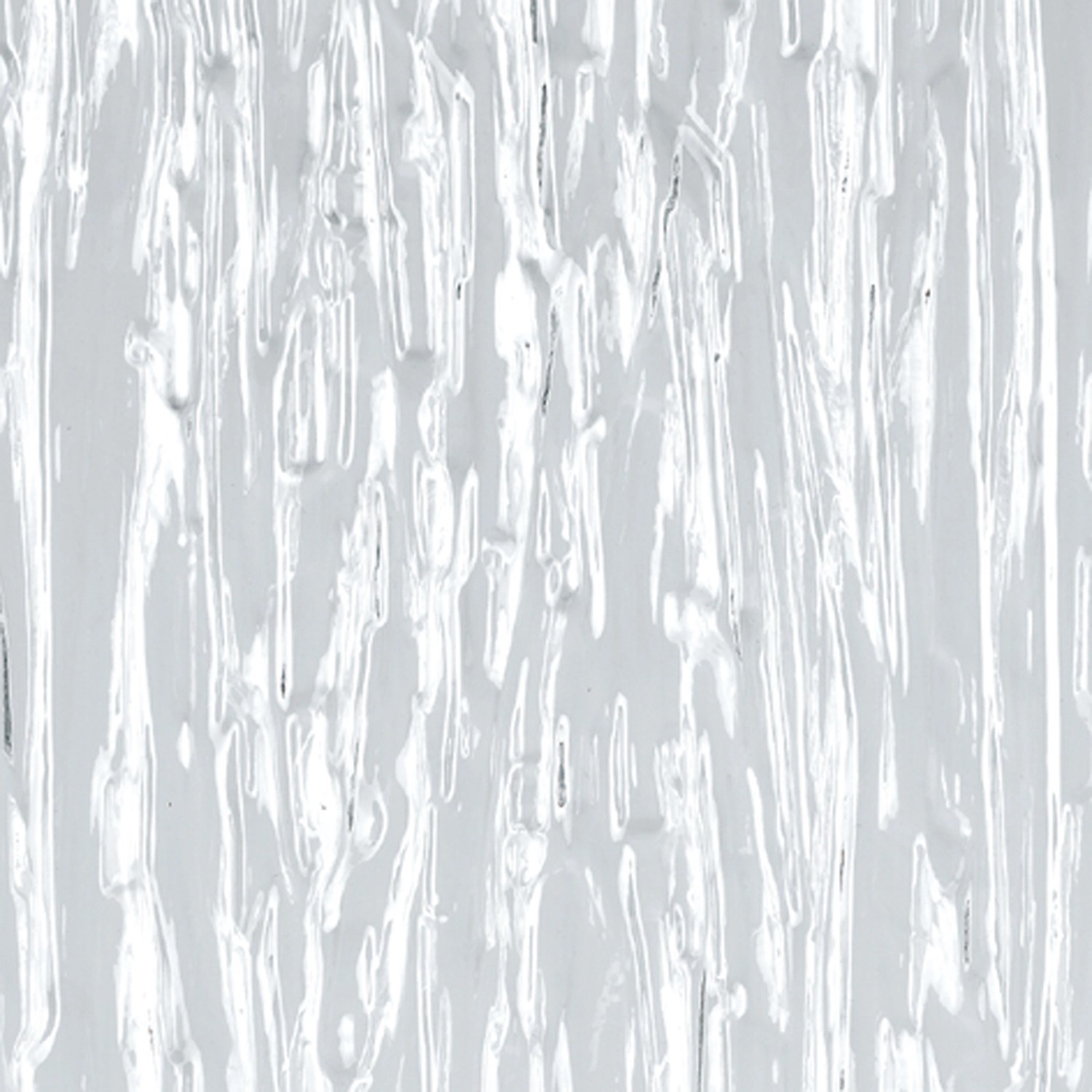 Transparente Türfüllung aus Polystyrol mit grober Rindenstruktur, 5 mm stark.