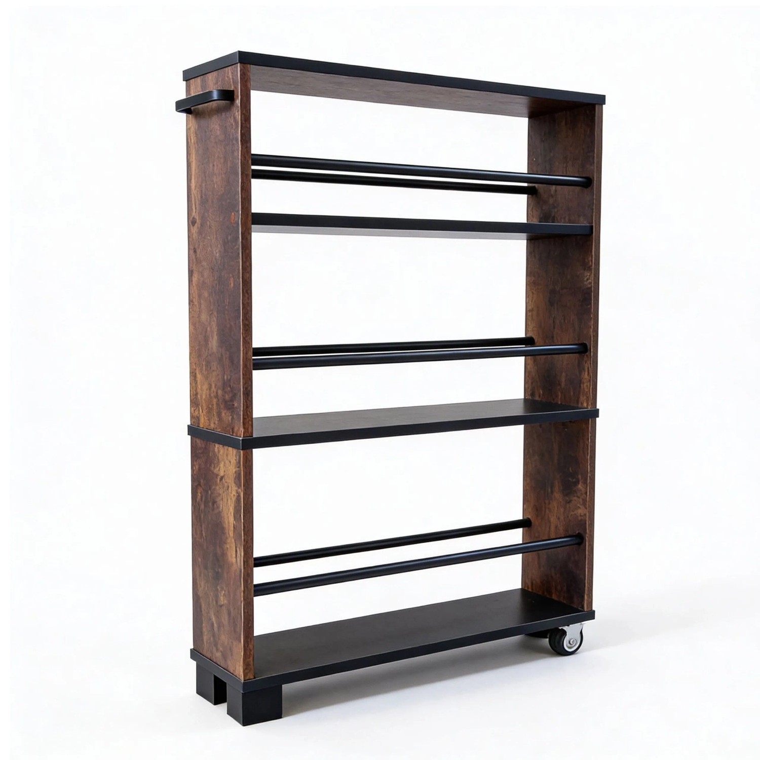Relaxdays Nischenwagen Holzwerkstoff Eisen Industrial-Schwarz Schmal mit 2 Rollen mit Griff 80 cm x 13 cm x 50 cm