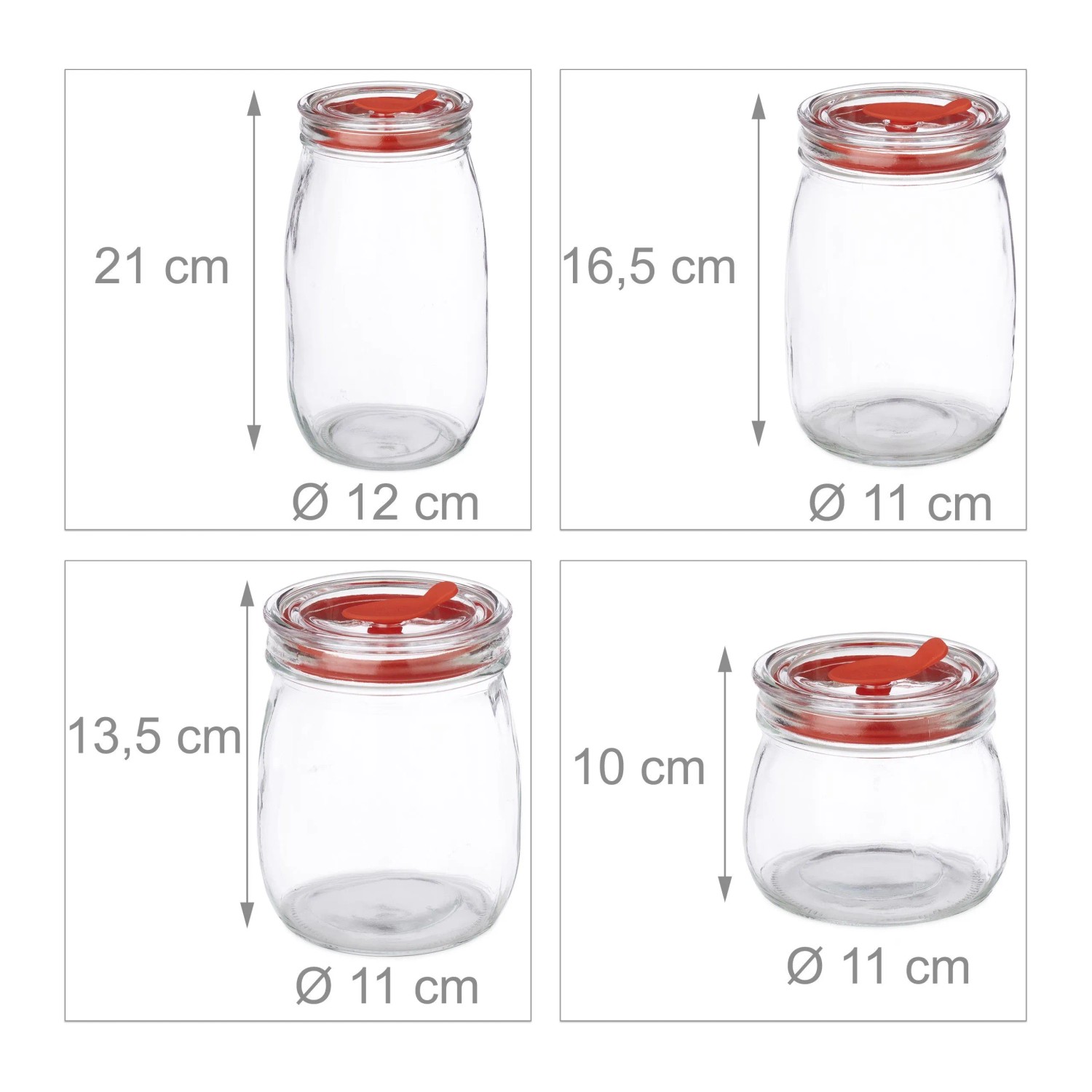 Relaxdays Vorratsgläser 4er Set Glas Transparent mit Deckel 21 cm x 12 cm 2 kg_4