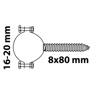 Kirchhoff Rohrschelle-Set, 16-20mm, mit Stockschraube M8x80, 2 Stück, für HT-Rohre.