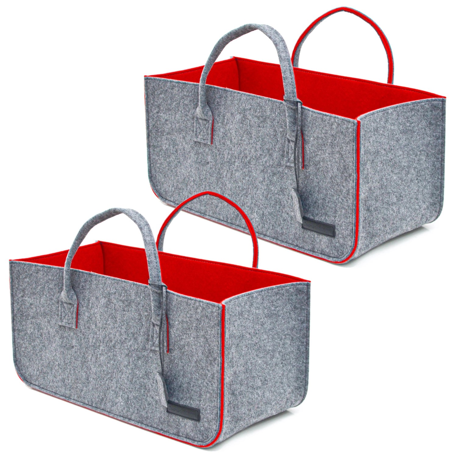 DuneDesign 2er Set Filztasche 25 x 25 x 25 cm bis 25 kg Belastbar Grau & Rot