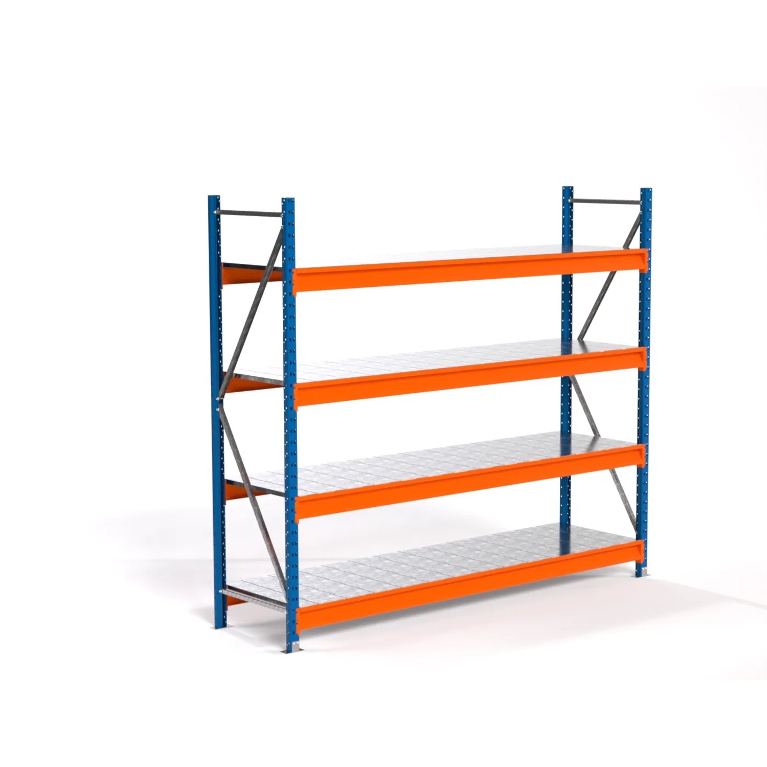 PROREGAL Industrie Weitspannregal Lagerregal MAXIMUS PRO Grundregal HxBxT 200x225x60cm 4 Stahlplatten-Fachboden Fachlast 610kg Blau/Orange
