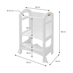 Weißer Joyz 2in1 Lernturm aus Holz mit Maßen für Kinder ab 1 Jahr.