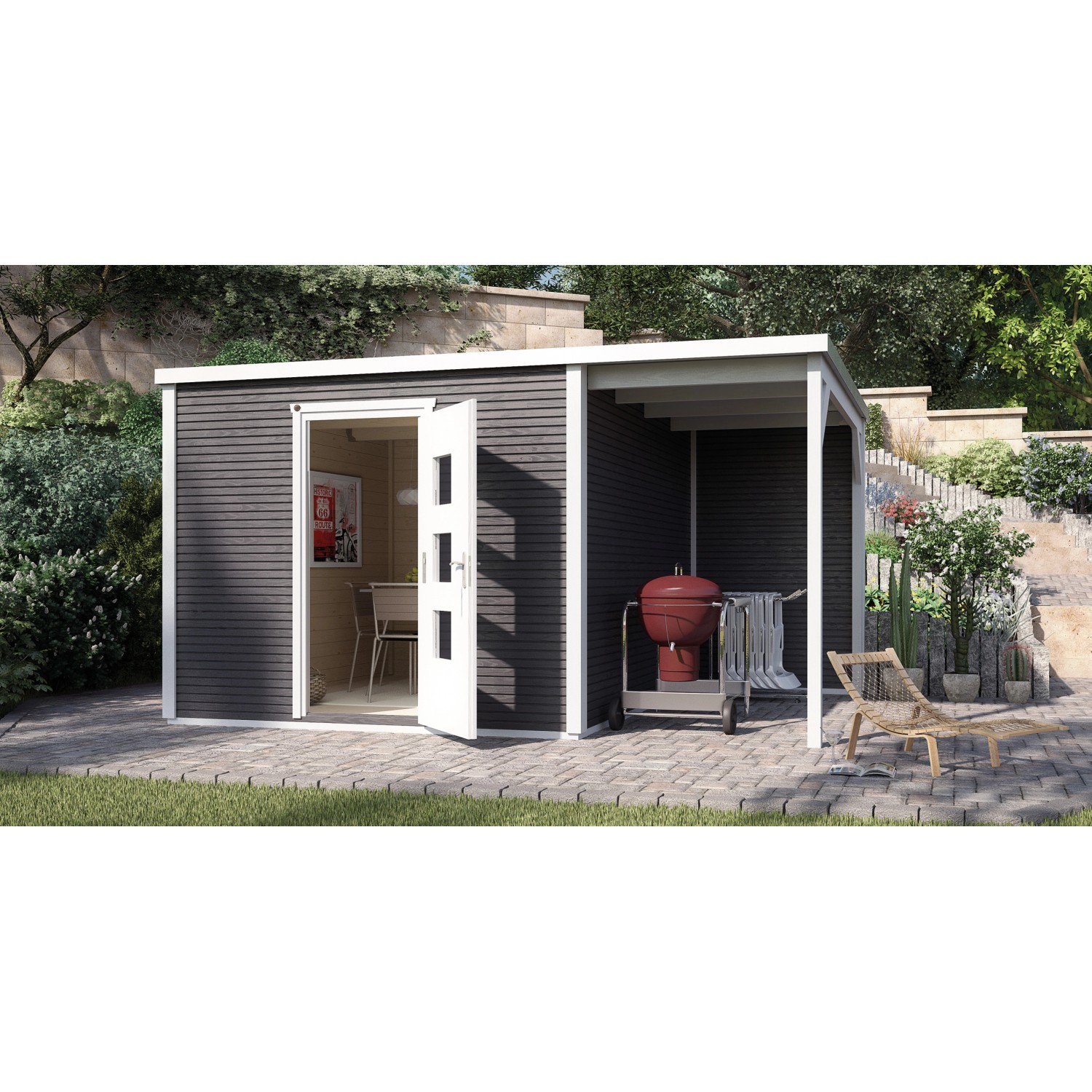 Weka Holz-Gartenhaus/Gerätehaus wekaLine 413 A Gr. 2 Anthrazit 450 cm x 300 cm