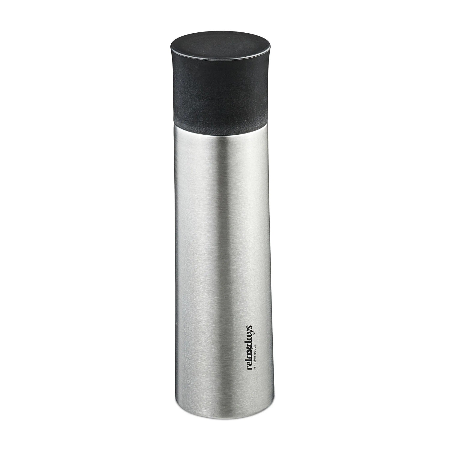 Relaxdays Trinkflasche Edelstahl Silber Schwarz Doppelwandig Auslaufsicher mit Becher 500 ml 26 cm x 7 cm 430 g
