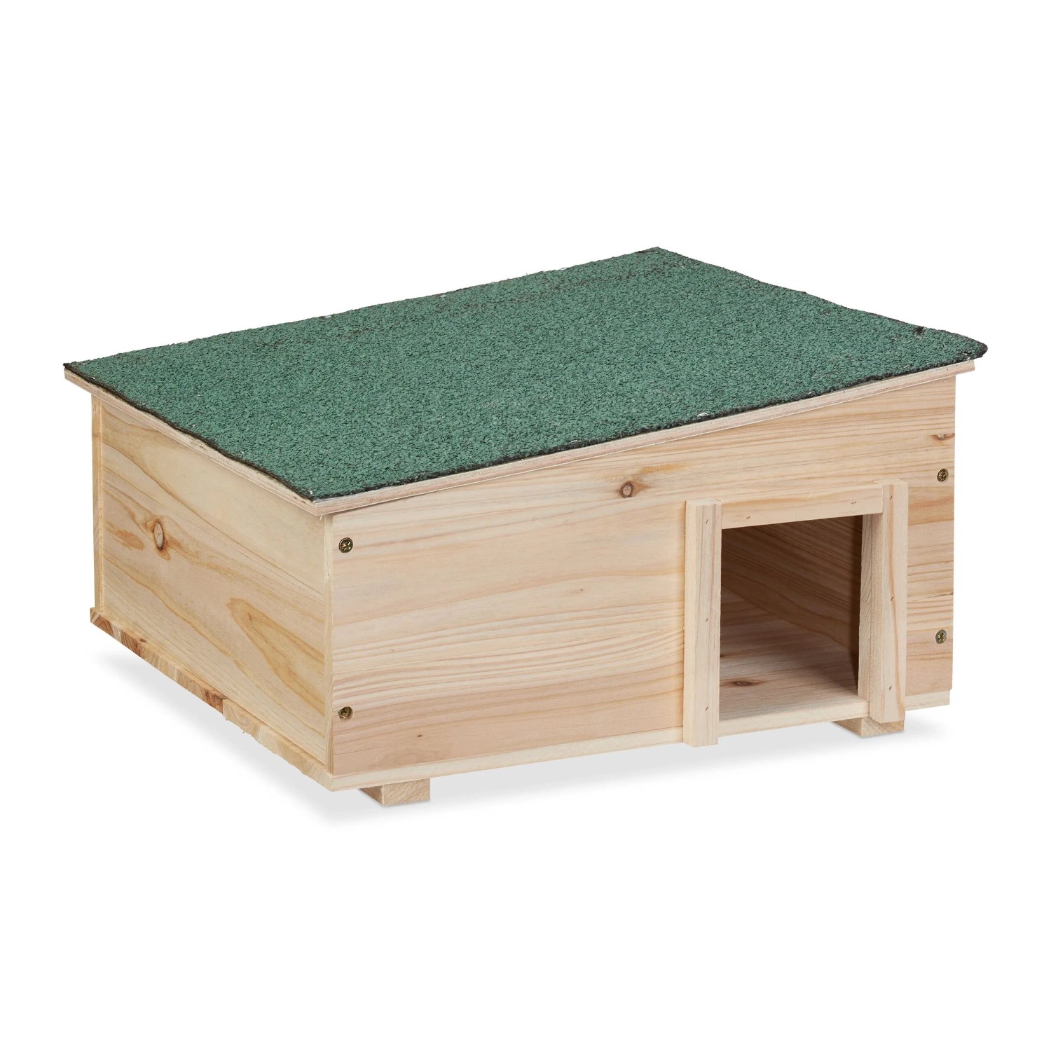 Relaxdays Igelhaus Tannenholz Natur Grün mit Boden Abnehmbares Dach 21,5 cm x 40 cm x 40 cm 3,2 kg
